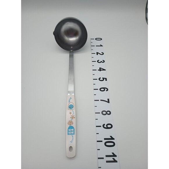 Vtg Stainless Steel Kitchen Utensils Short Spatula Slotted Spoon Blue Gold Crown - Picture 10 of 13